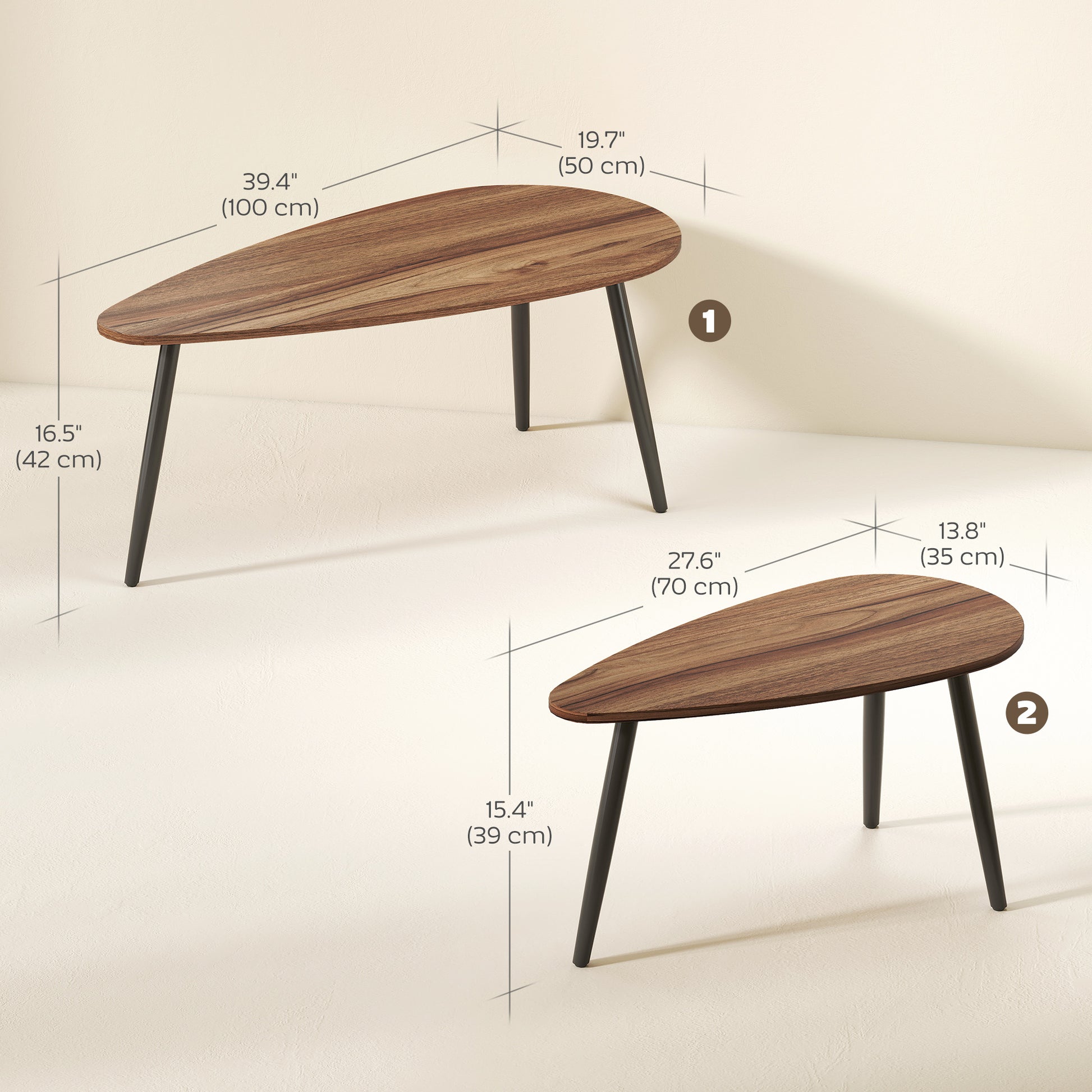 2 Pieces Coffee Table Set for Living Room, Industrial Nest of Tables with Steel Legs, Brown-Home Furnishings > Living Room Furniture > Coffee Tables-DECOROLALA