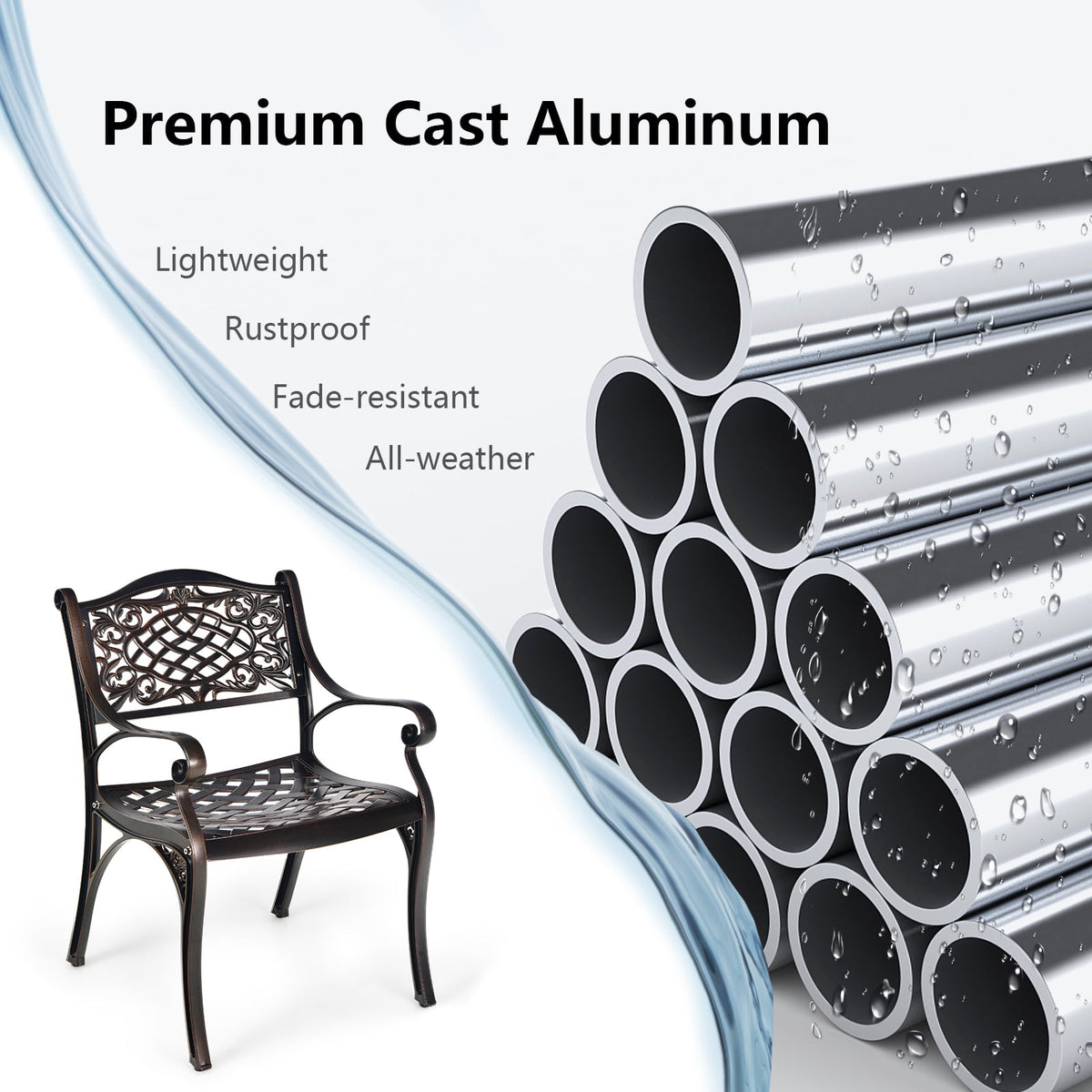 2-Piece Outdoor Cast Aluminum Chairs with Armrests and Curved Seats-Copper-Patio Dining Chairs-DECOROLALA