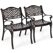 2-Piece Outdoor Cast Aluminum Chairs with Armrests and Curved Seats-Copper-Patio Dining Chairs-DECOROLALA