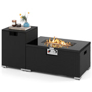 2-Piece Outdoor Rattan Fire Table Set 32 Inch Rectangle Gas Firepit with Tank Cover-Black-Fire Pit Tables-DECOROLALA