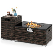 2-Piece Outdoor Rattan Fire Table Set 32 Inch Rectangle Gas Firepit with Tank Cover-Brown-Fire Pit Tables-DECOROLALA