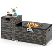 2-Piece Outdoor Rattan Fire Table Set 32 Inch Rectangle Gas Firepit with Tank Cover-Gray-Fire Pit Tables-DECOROLALA