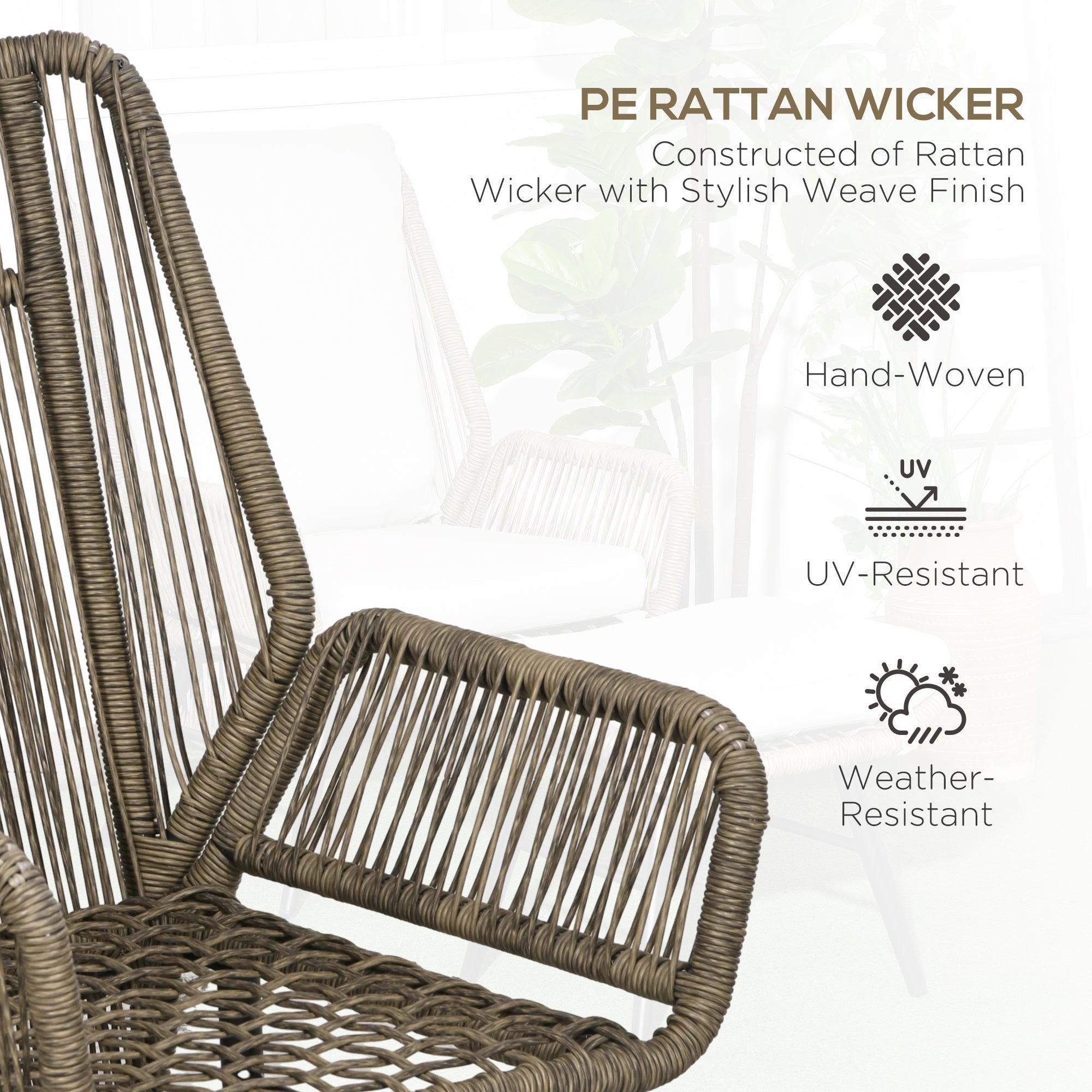 2-Piece Outdoor Rattan Recliner & Footrest Set, Khaki with Adjustable Backrest-DECOROLALA