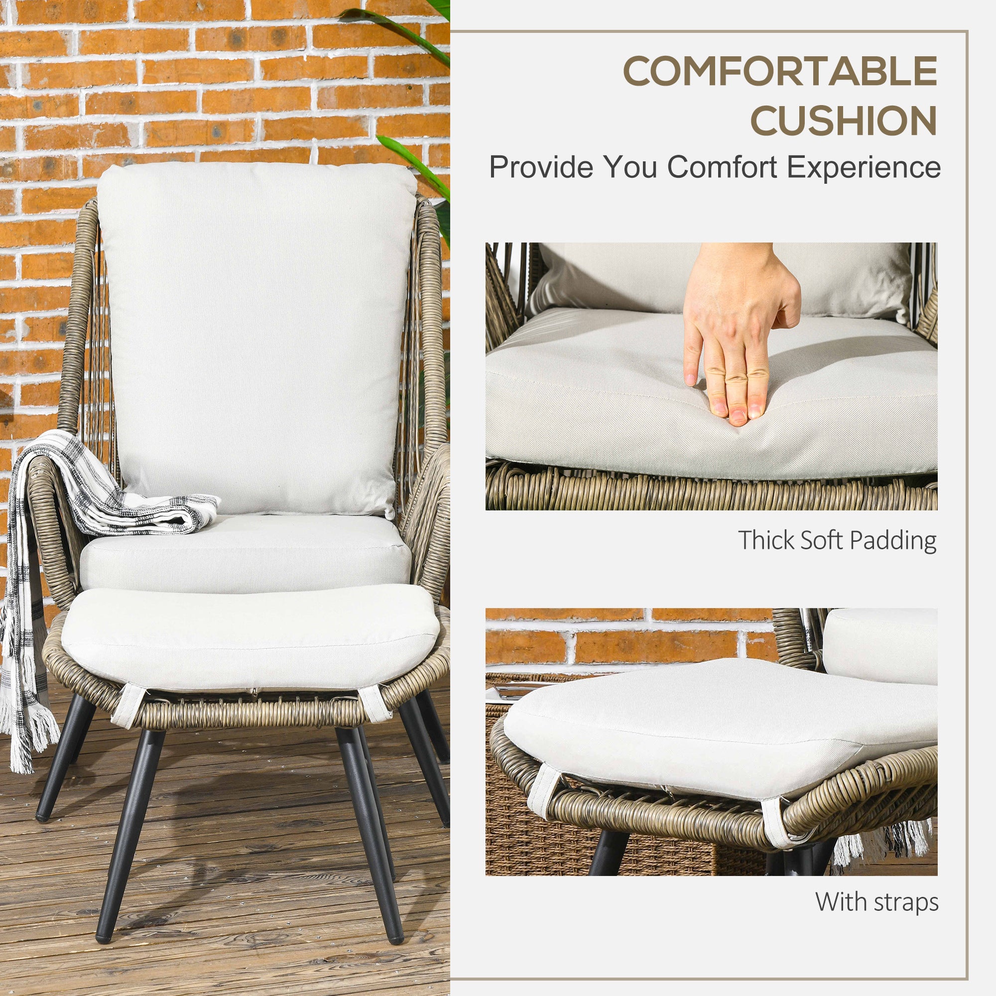 2-Piece Outdoor Rattan Recliner & Footrest Set, Khaki with Adjustable Backrest-DECOROLALA