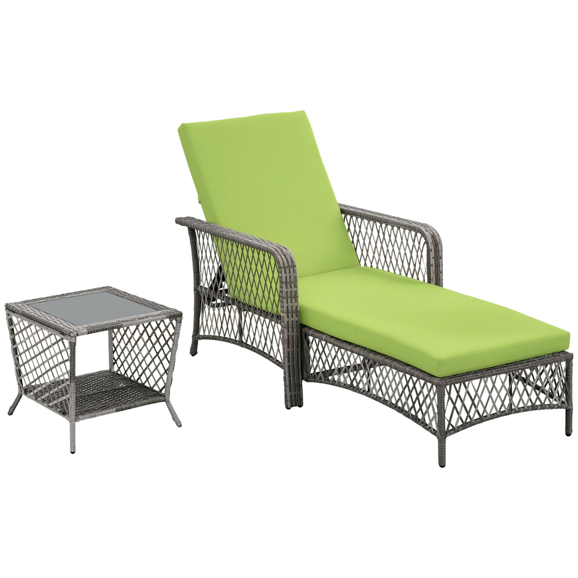 2 Piece PE Rattan Patio Lounge Set w/ Cushions & Glass Table-DECOROLALA