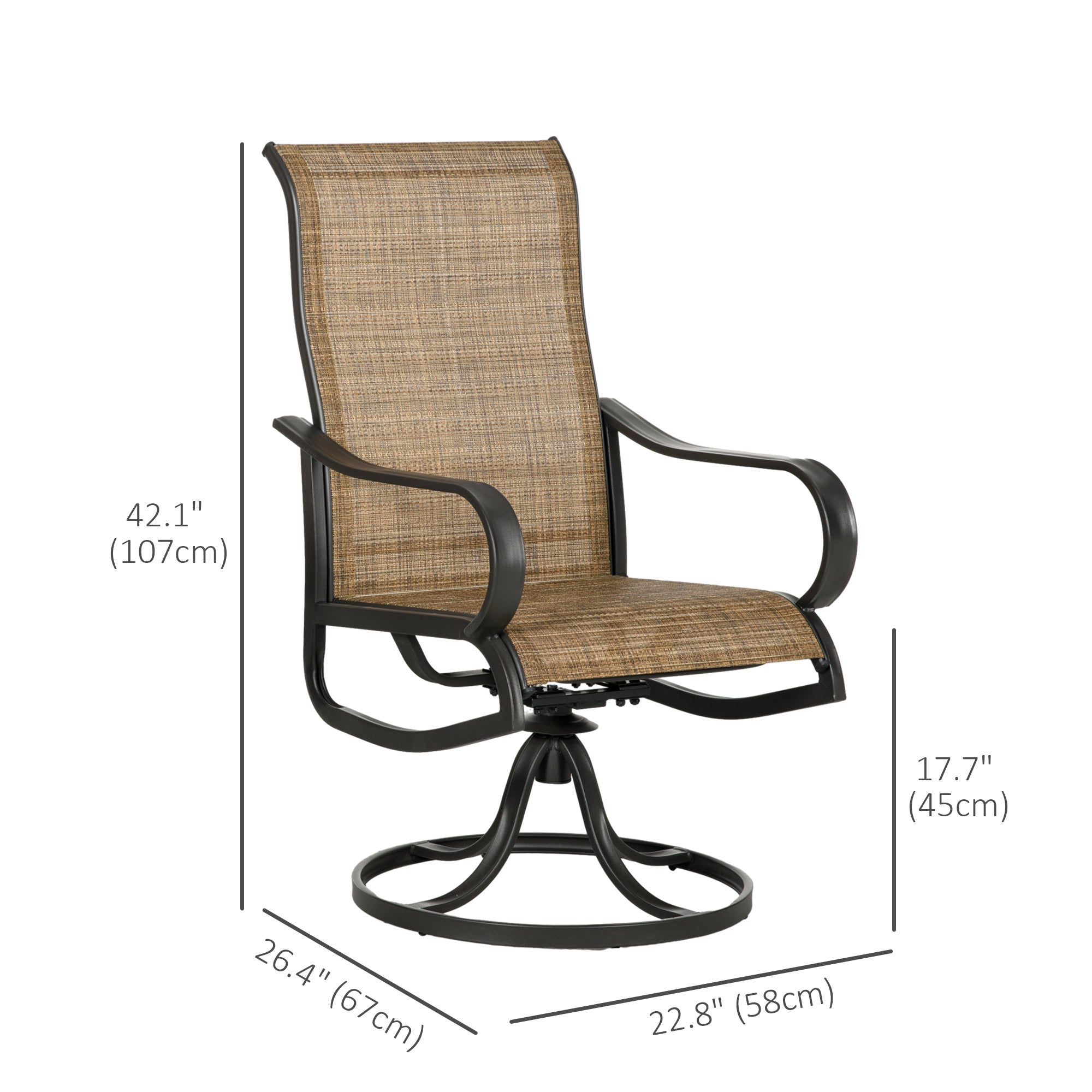 2-Piece Patio Dining Chairs, 360° Swivel Rocking, Breathable Mesh, Brown-DECOROLALA
