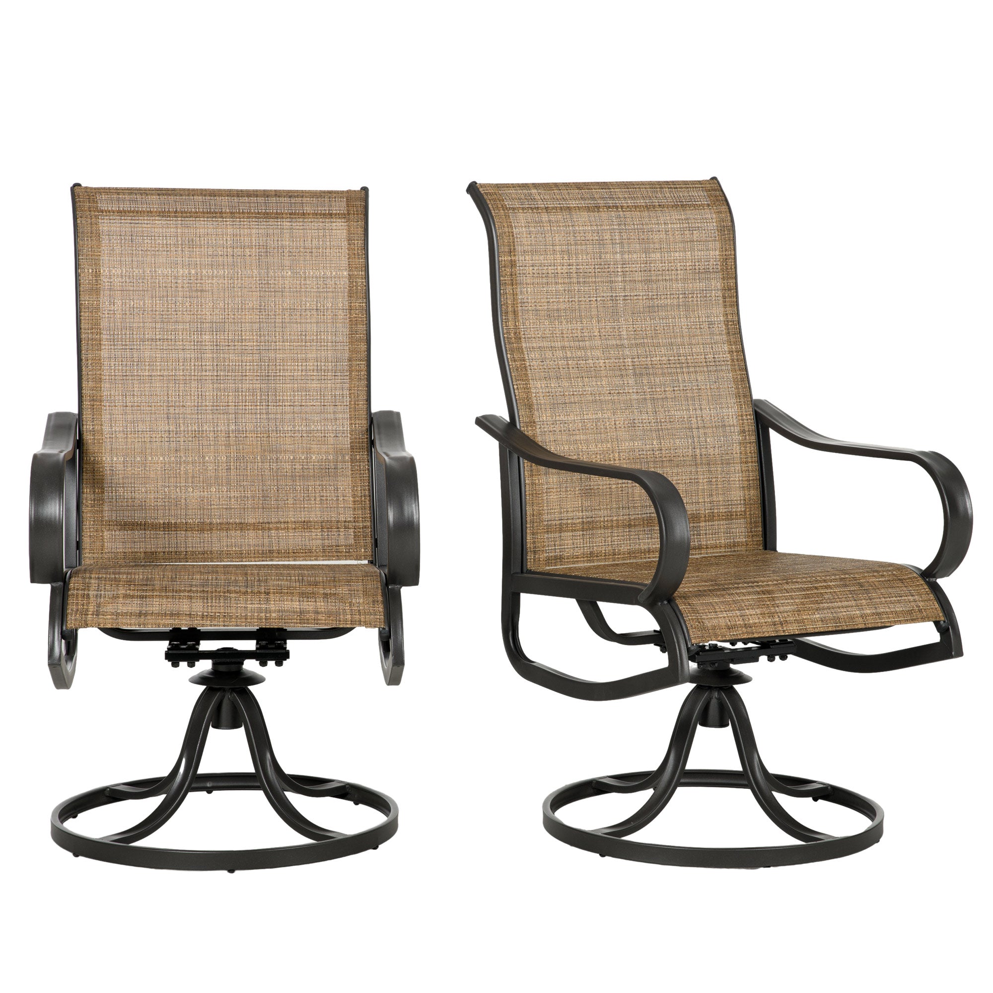 2-Piece Patio Dining Chairs, 360° Swivel Rocking, Breathable Mesh, Brown-DECOROLALA