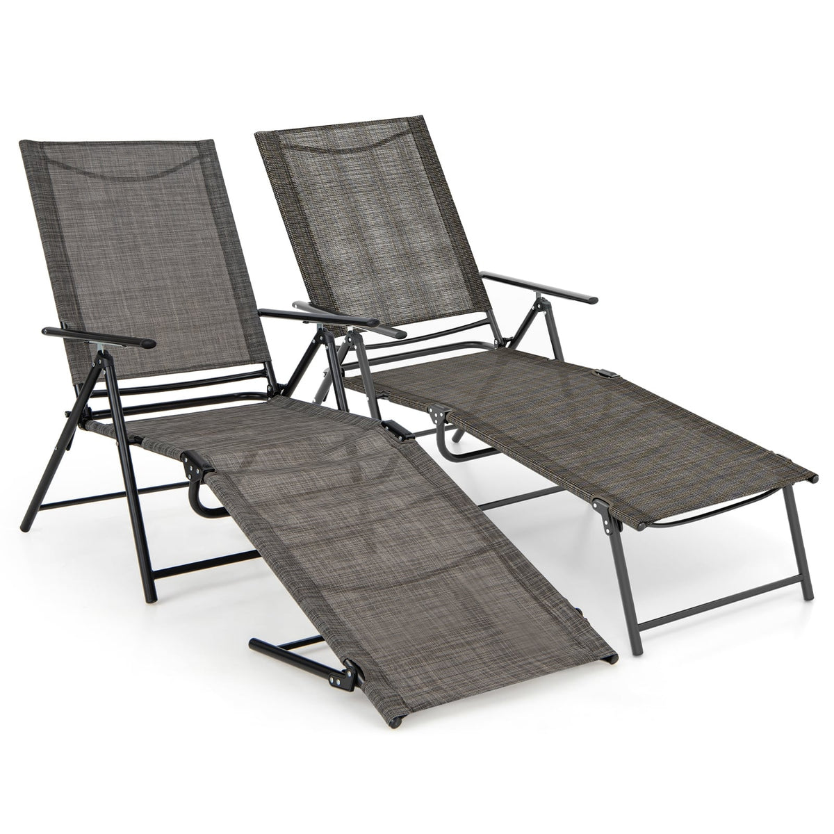 2 Piece Patio Folding Chaise Lounge Chairs Recliner with 6-Level Backrest-Coffee-Outdoor Chaise Lounges-DECOROLALA