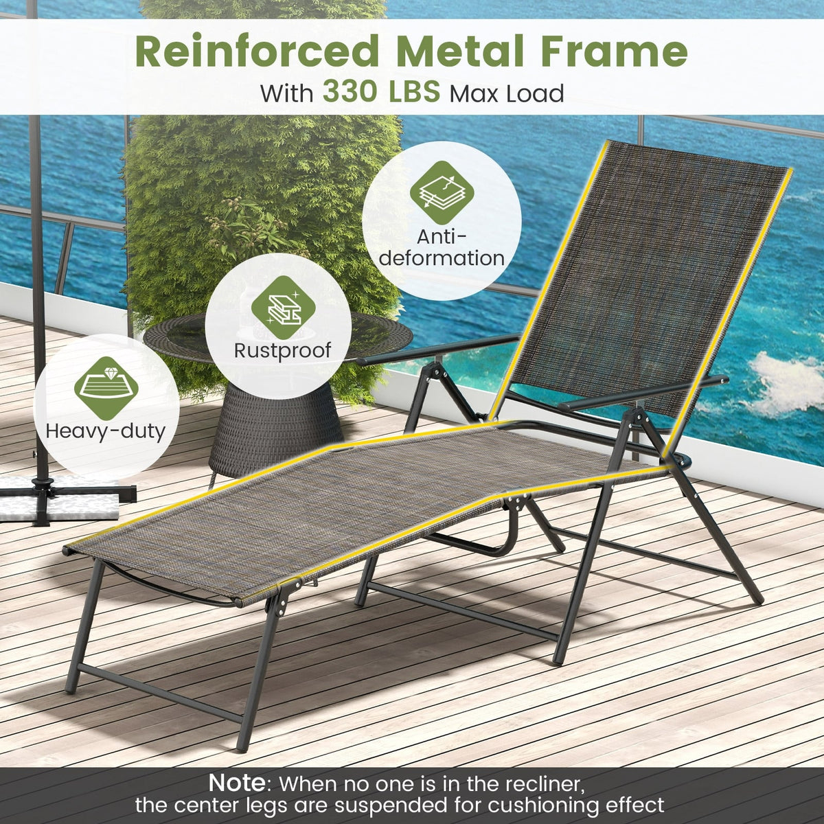 2 Piece Patio Folding Chaise Lounge Chairs Recliner with 6-Level Backrest-Coffee-Outdoor Chaise Lounges-DECOROLALA