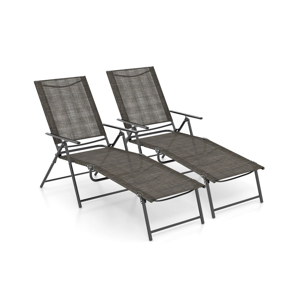 2 Piece Patio Folding Chaise Lounge Chairs Recliner with 6-Level Backrest-Coffee-Outdoor Chaise Lounges-DECOROLALA