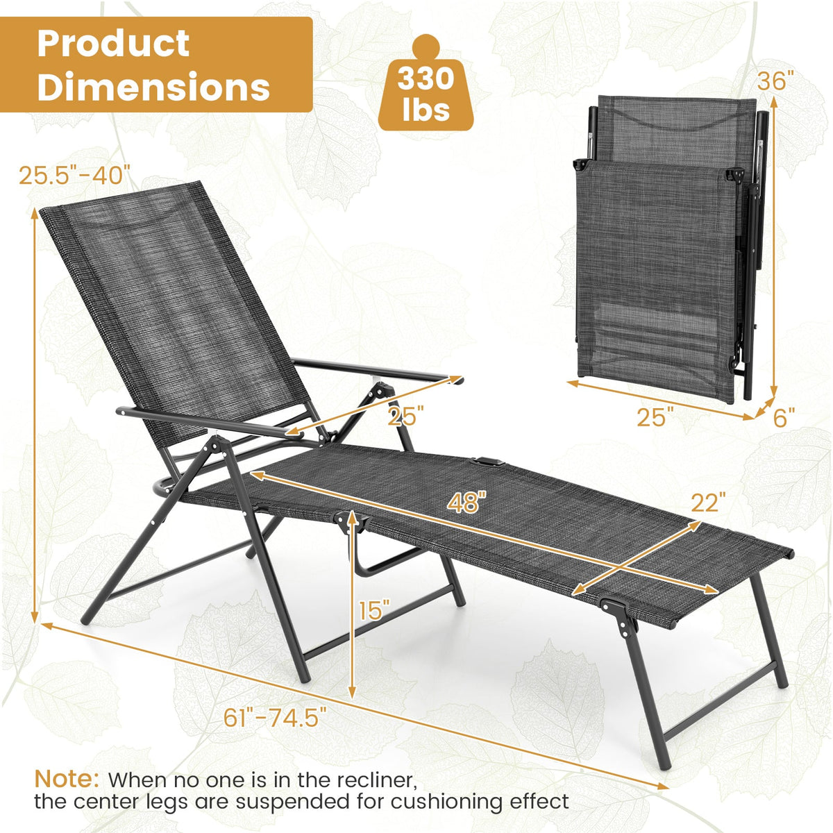2 Piece Patio Folding Chaise Lounge Chairs Recliner with 6-Level Backrest-Gray-Outdoor Chaise Lounges-DECOROLALA
