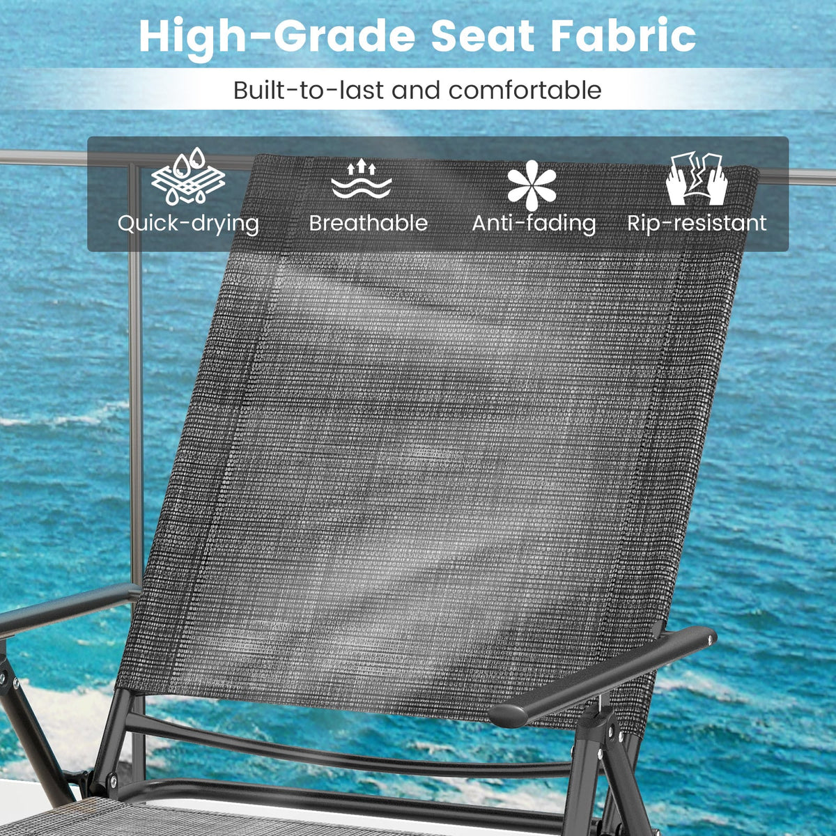 2 Piece Patio Folding Chaise Lounge Chairs Recliner with 6-Level Backrest-Gray-Outdoor Chaise Lounges-DECOROLALA