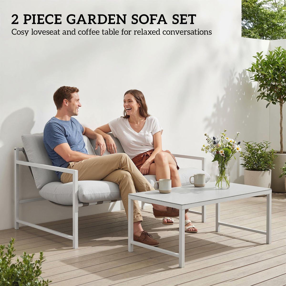 2-Piece Patio Set - Loveseat and Coffee Table, Light Grey-Patio Furniture Sets-DECOROLALA