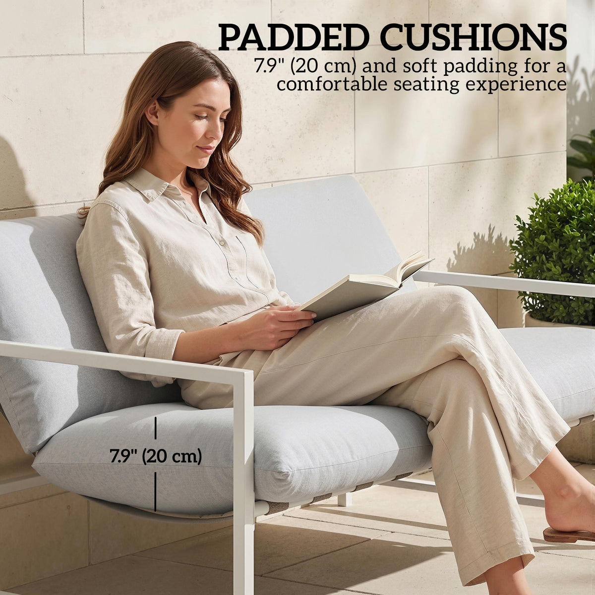 2-Piece Patio Set - Loveseat and Coffee Table, Light Grey-Patio Furniture Sets-DECOROLALA