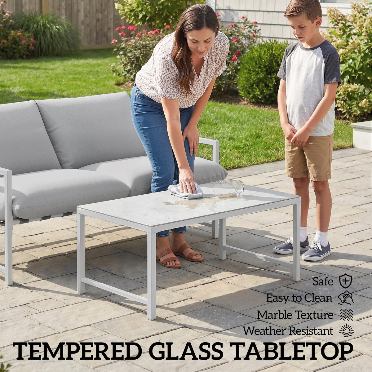 2-Piece Patio Set - Loveseat and Coffee Table, Light Grey-Patio Furniture Sets-DECOROLALA