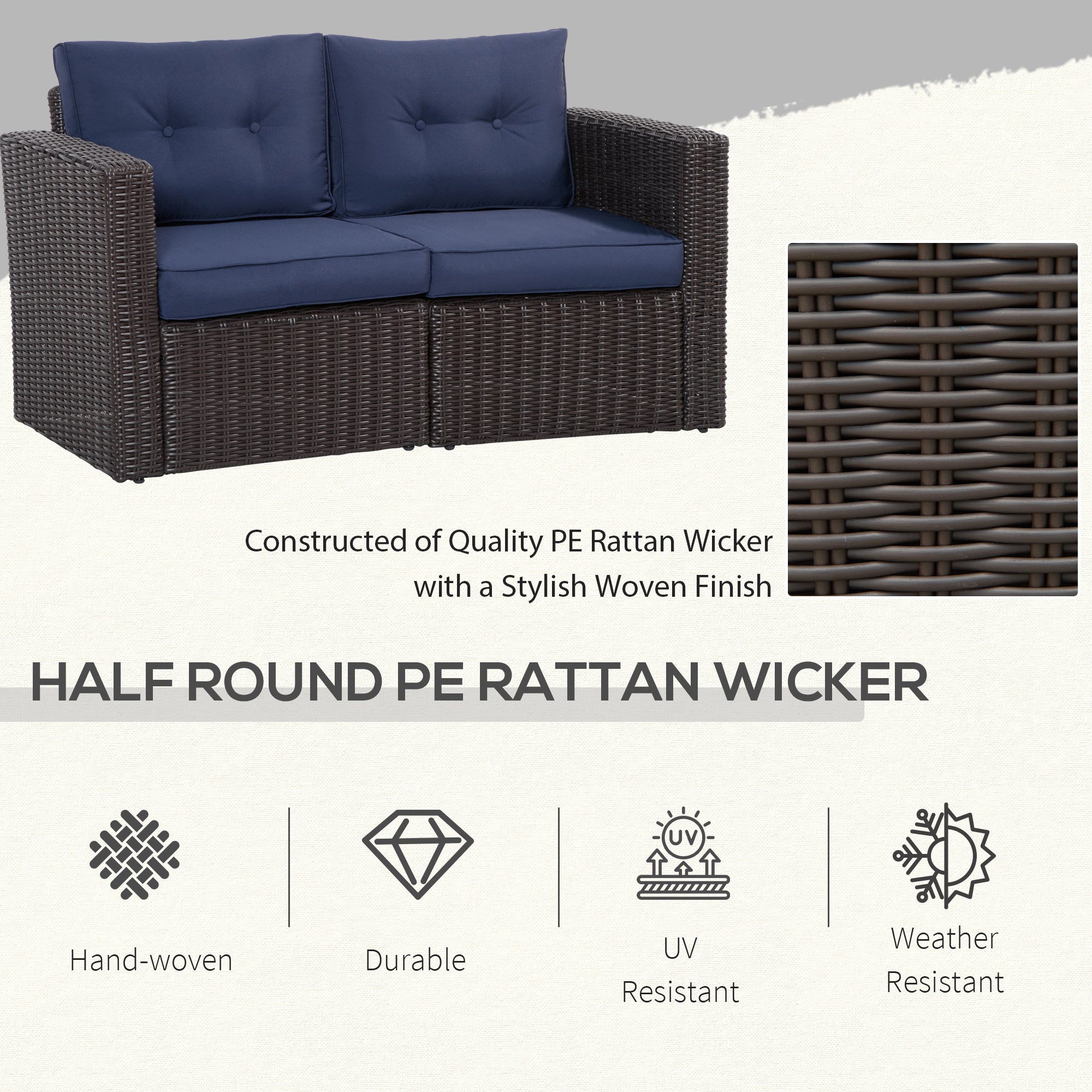 2-Piece Rattan Corner Sofa Set - Dark Blue-DECOROLALA