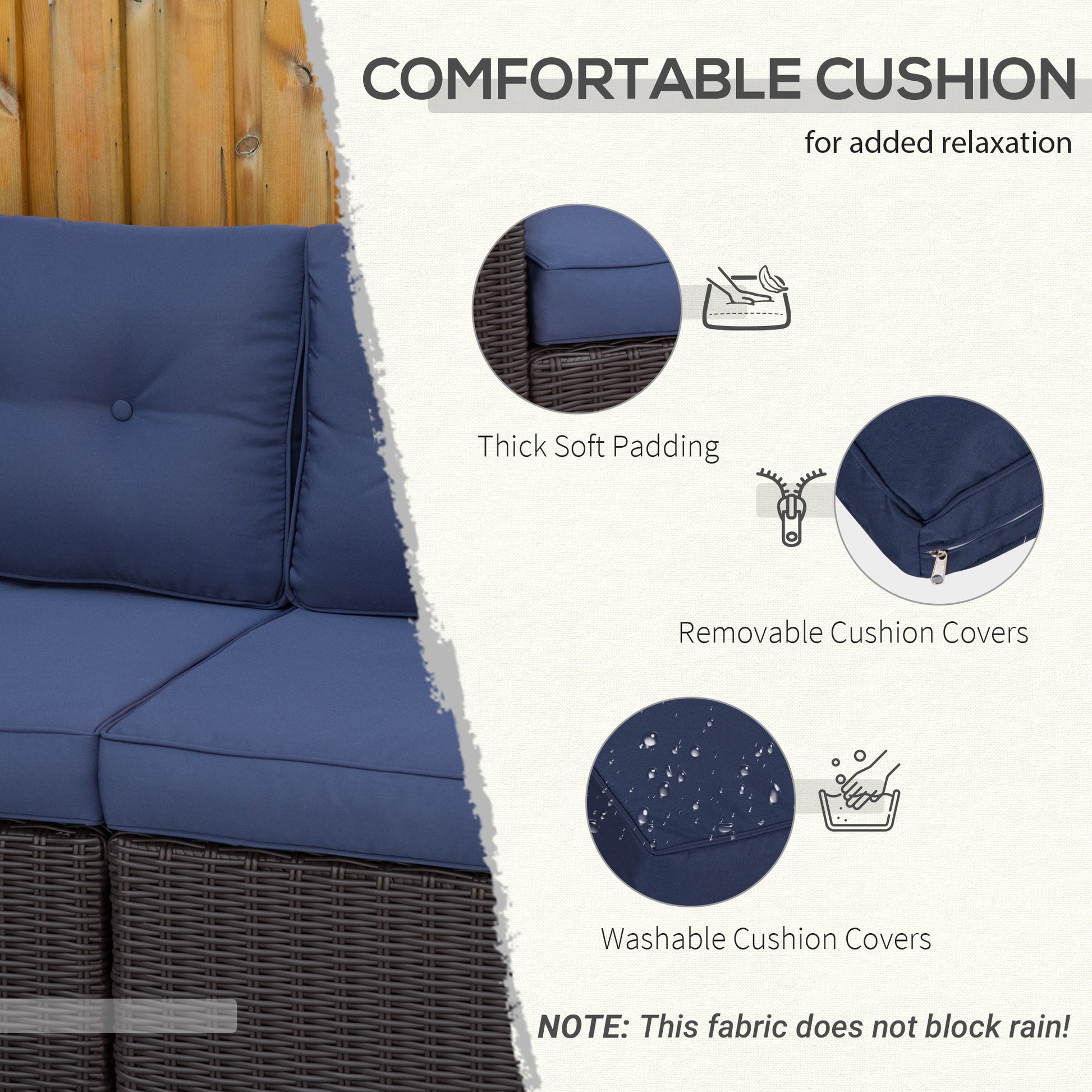 2-Piece Rattan Corner Sofa Set - Dark Blue-DECOROLALA