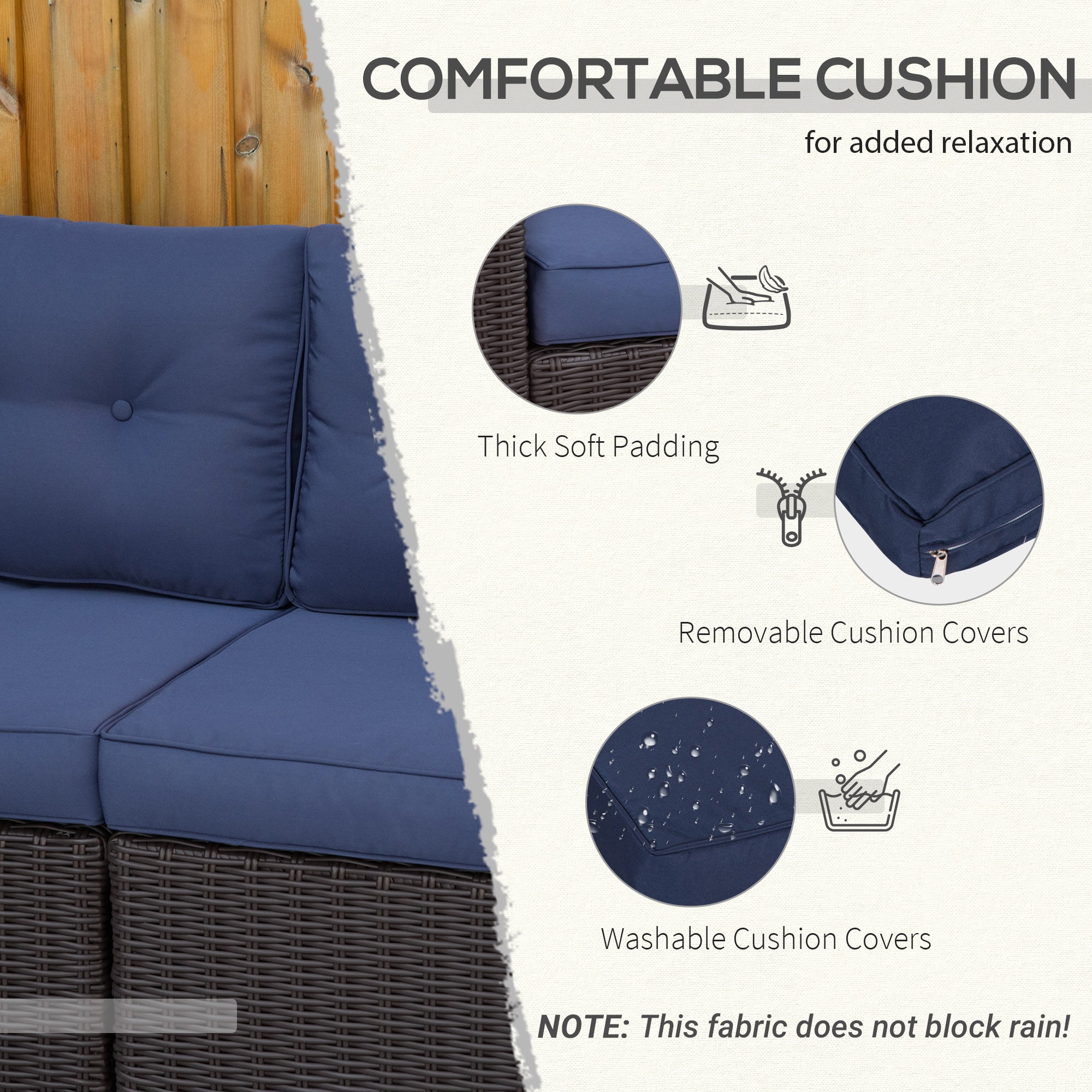 2-Piece Rattan Corner Sofa Set - Dark Blue-DECOROLALA