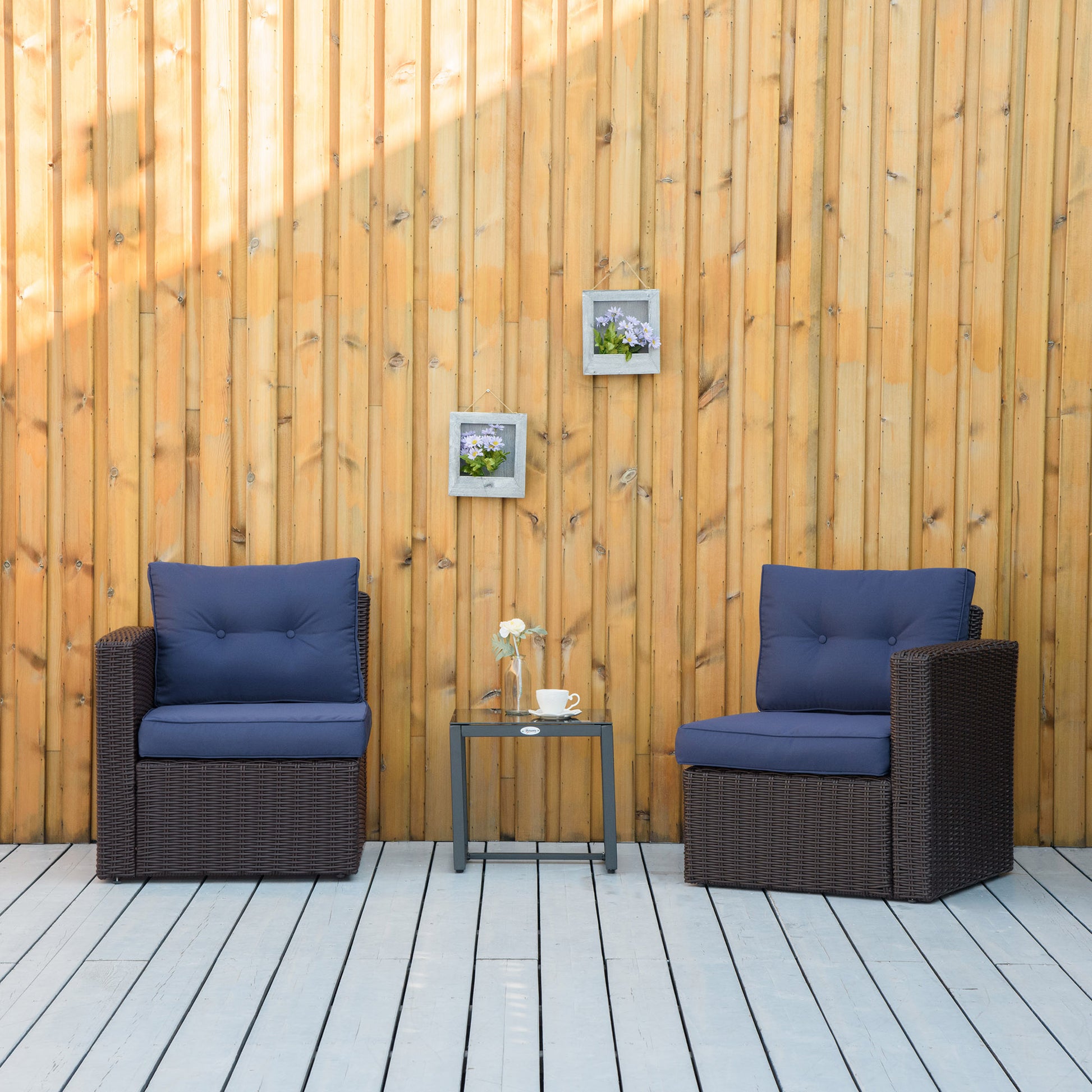 2-Piece Rattan Corner Sofa Set - Dark Blue-DECOROLALA