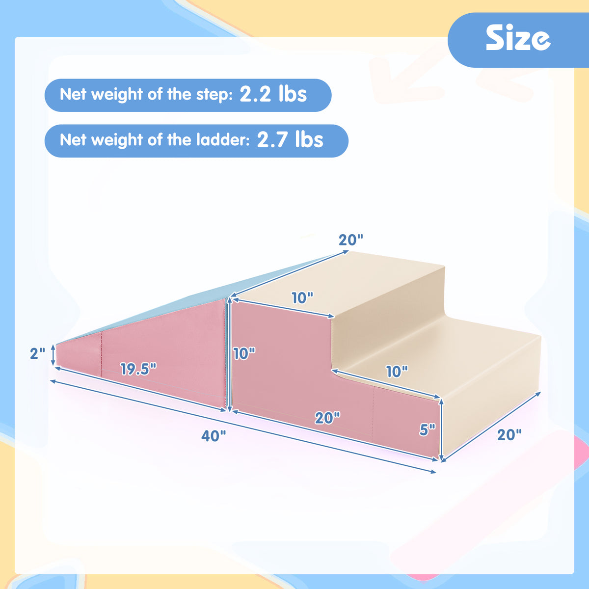 2-Piece Step and Slide Climber for Infants and Toddlers Baby Soft Play Set Foam Blocks