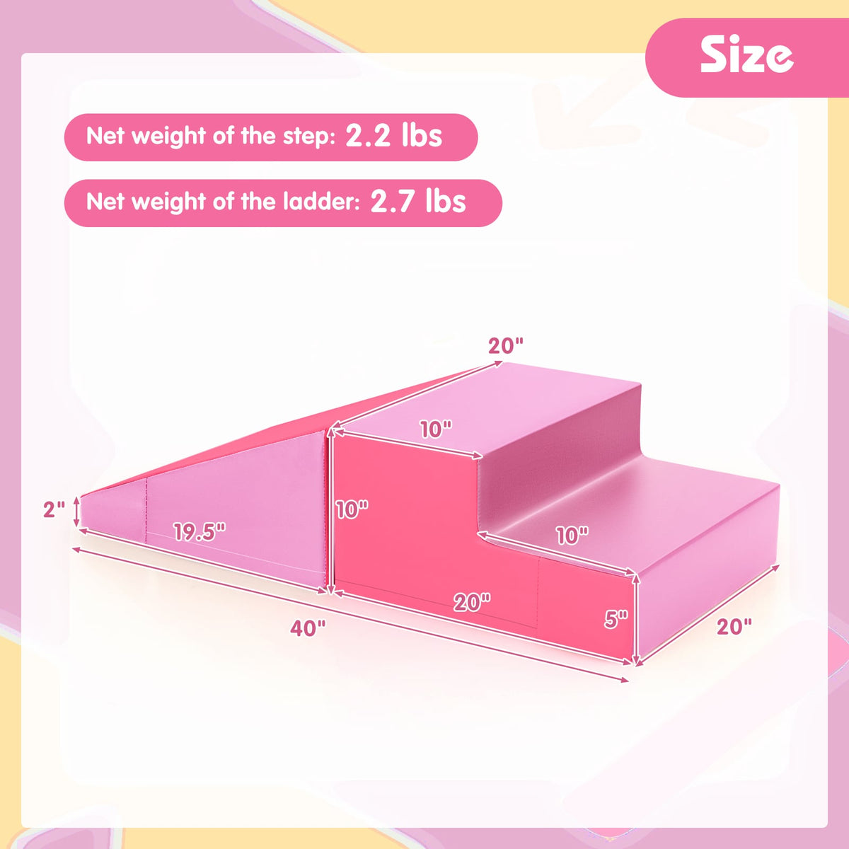 2-Piece Step and Slide Climber for Infants and Toddlers Baby Soft Play Set Foam Blocks