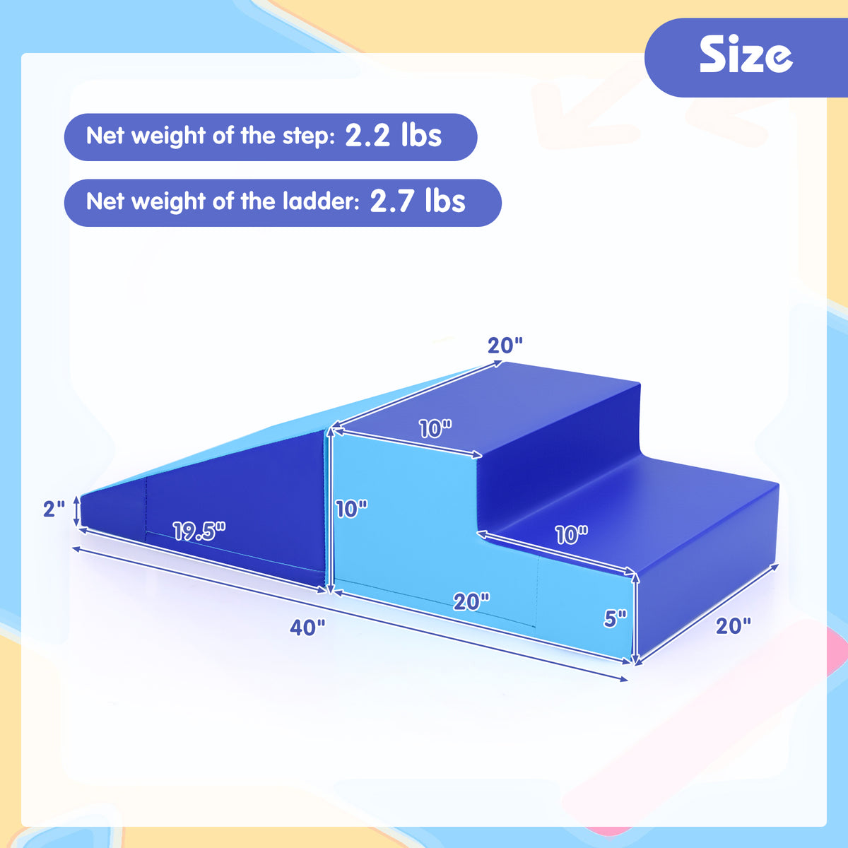 2-Piece Step and Slide Climber for Infants and Toddlers Baby Soft Play Set Foam Blocks