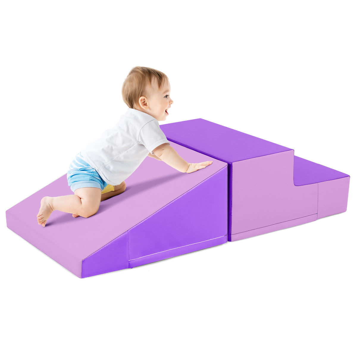 2-Piece Step and Slide Climber for Infants and Toddlers Baby Soft Play Set Foam Blocks