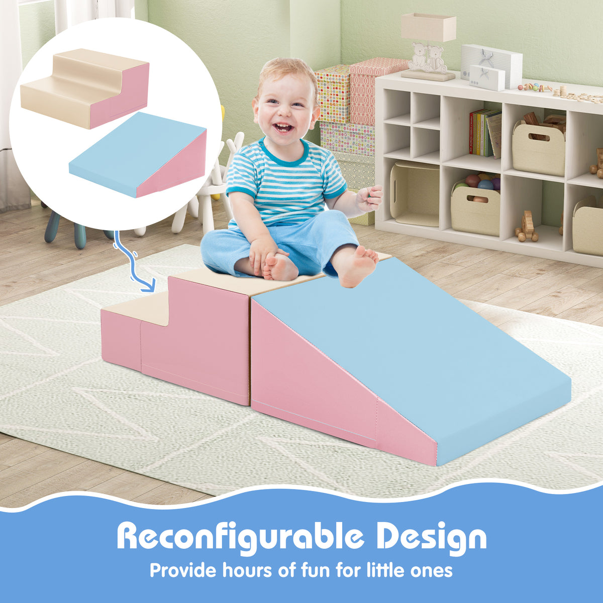 2-Piece Step and Slide Climber for Infants and Toddlers Baby Soft Play Set Foam Blocks