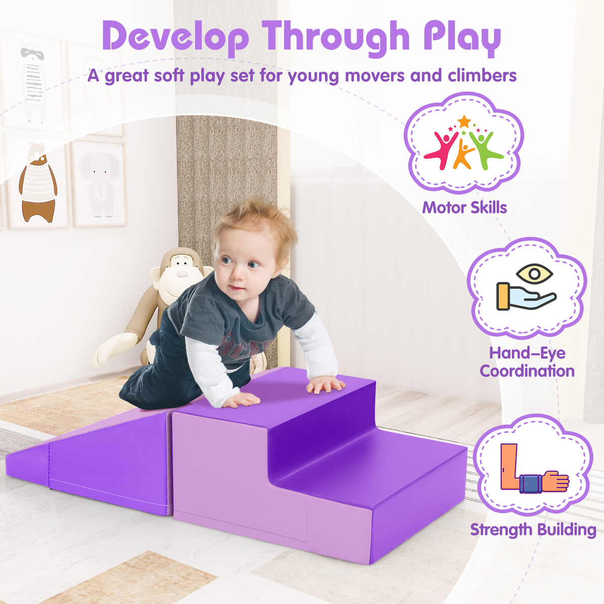 2-Piece Step and Slide Climber for Infants and Toddlers Baby Soft Play Set Foam Blocks