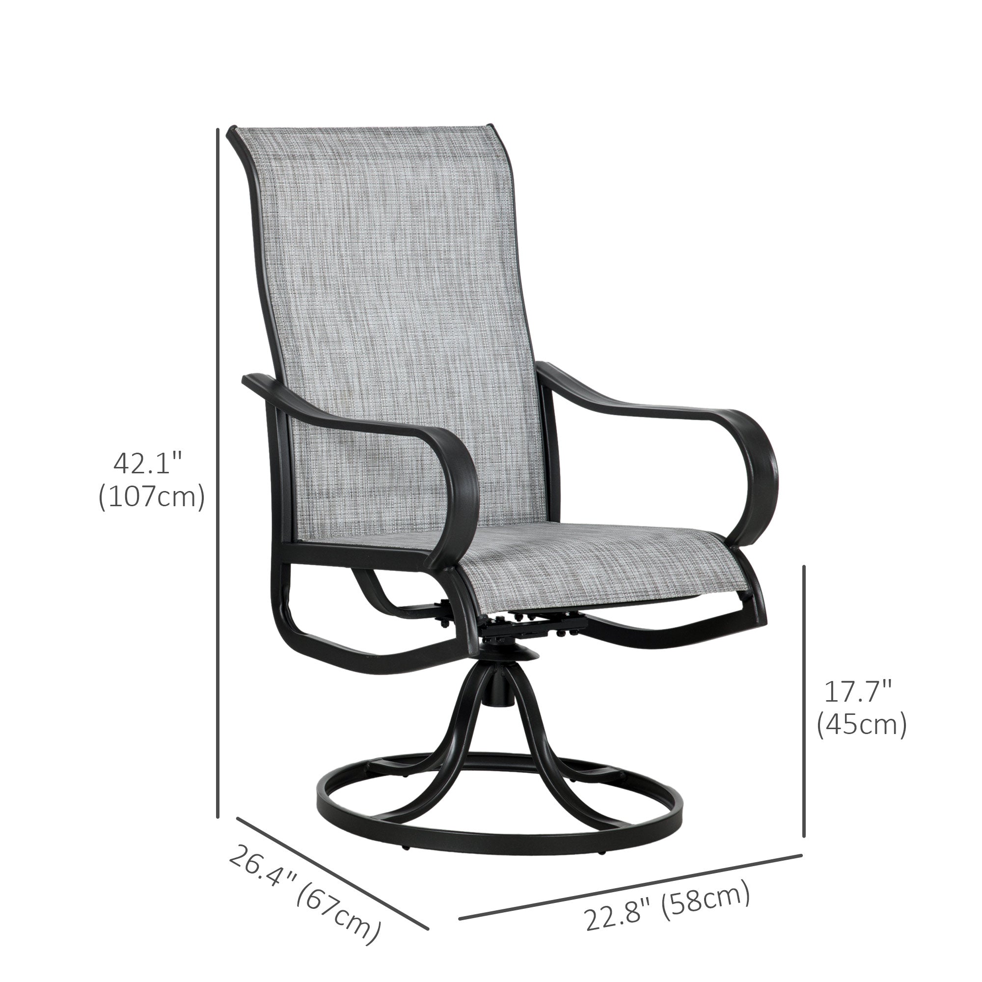 2-Piece Swivel Garden Chairs, Grey 360° Rocking Outdoor Set with Breathable Mesh-DECOROLALA