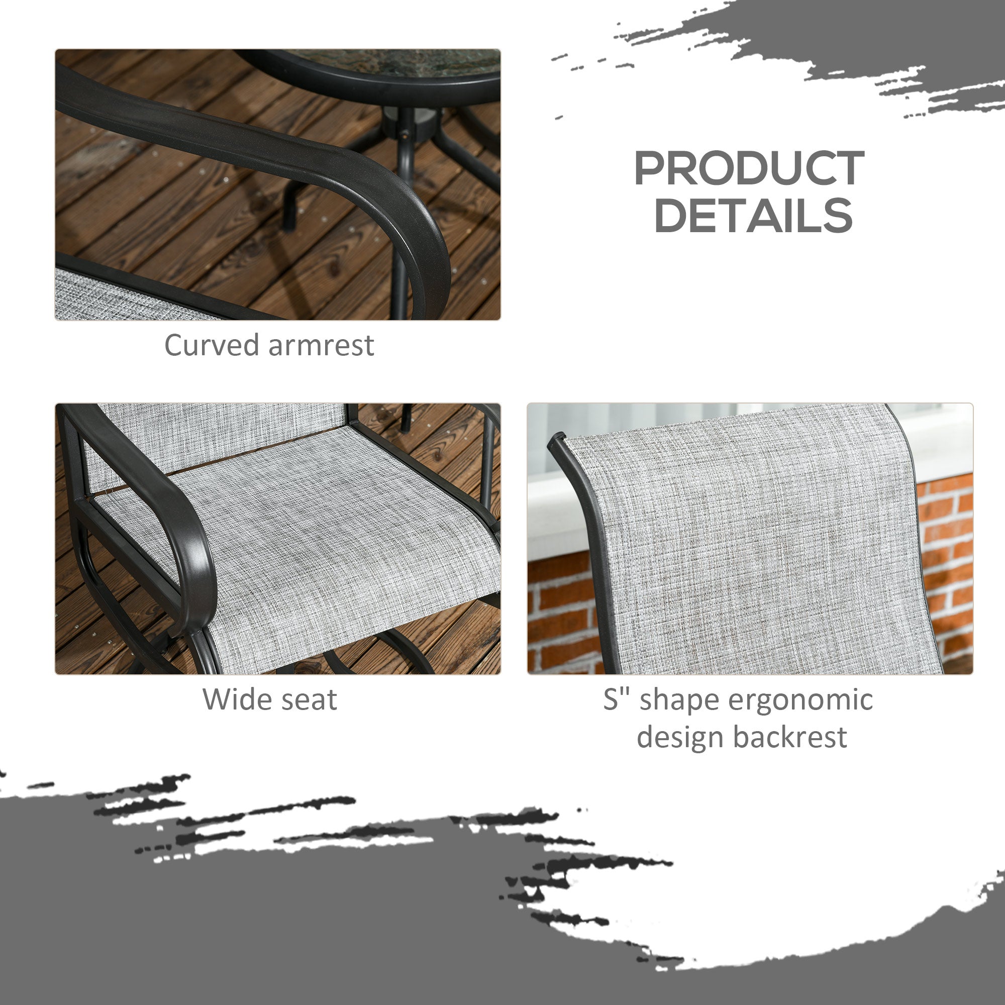 2-Piece Swivel Garden Chairs, Grey 360° Rocking Outdoor Set with Breathable Mesh-DECOROLALA