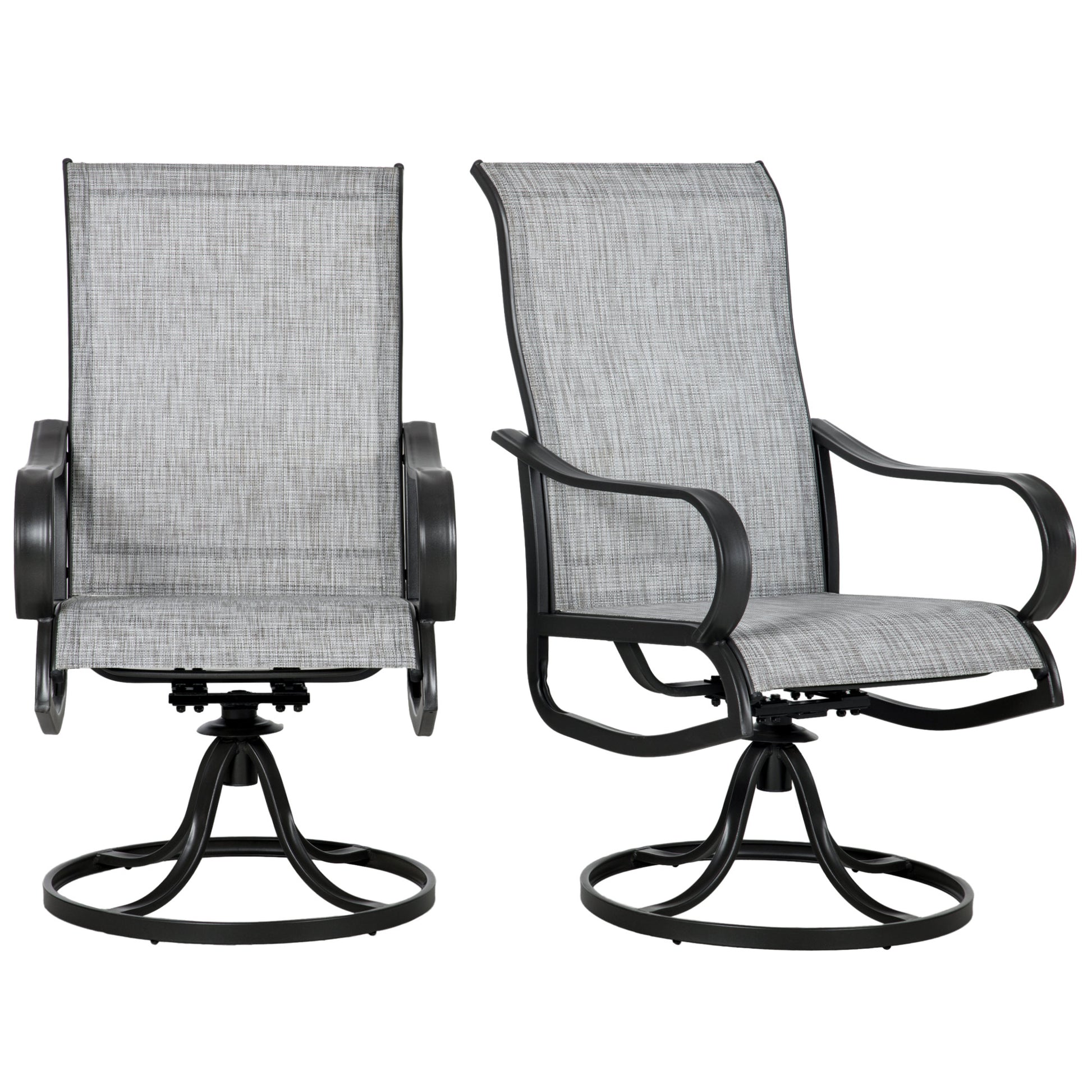 2-Piece Swivel Garden Chairs, Grey 360° Rocking Outdoor Set with Breathable Mesh-DECOROLALA