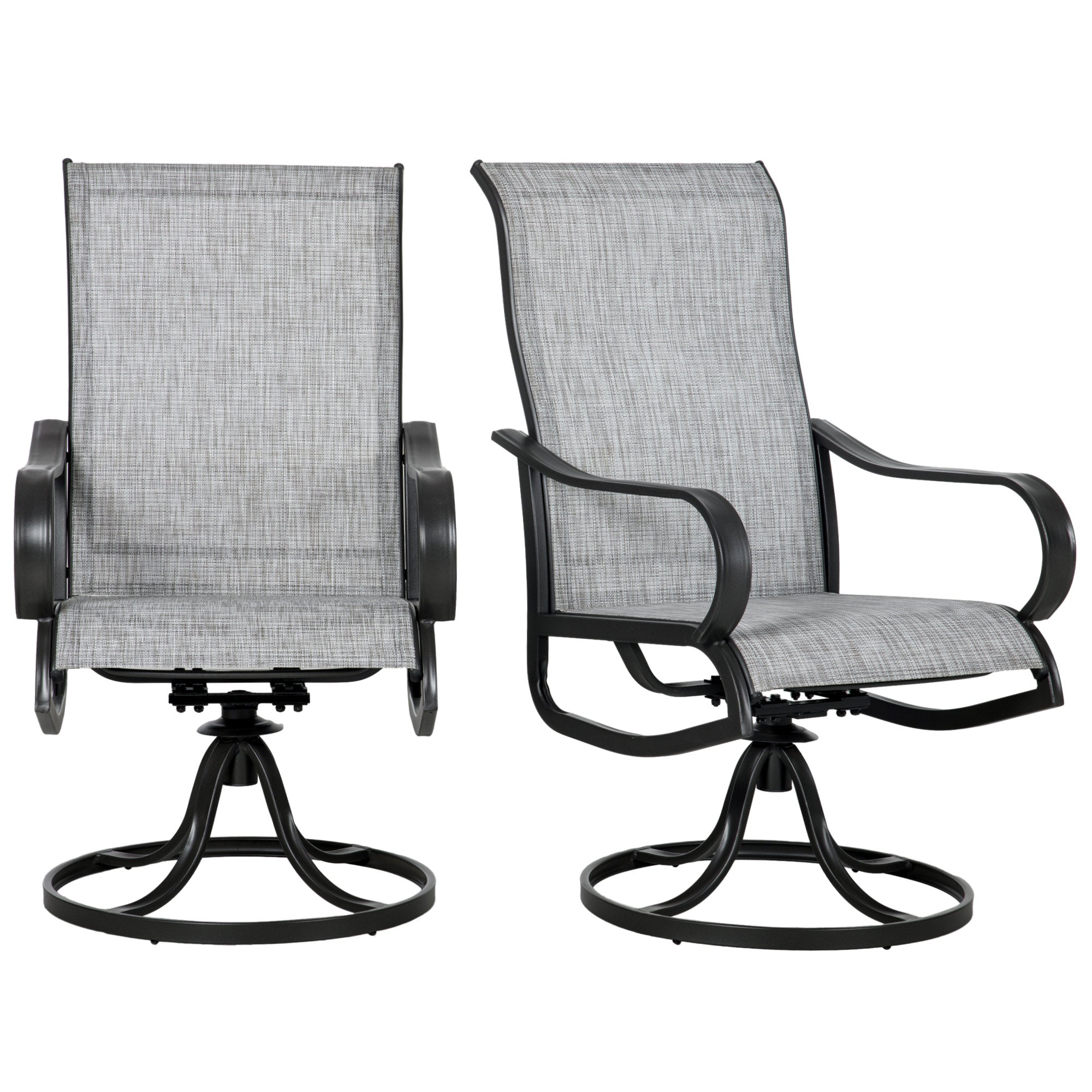 2-Piece Swivel Garden Chairs, Grey 360° Rocking Outdoor Set with Breathable Mesh-DECOROLALA