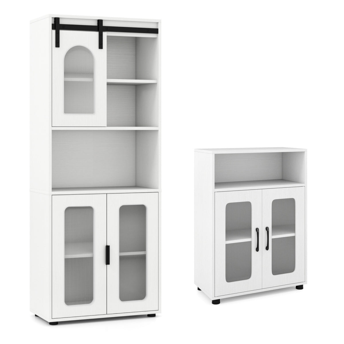 2-Piece White Bathroom Cabinet Set - 59" Tall & 33" Floor Units-Floor Cabinets-DECOROLALA