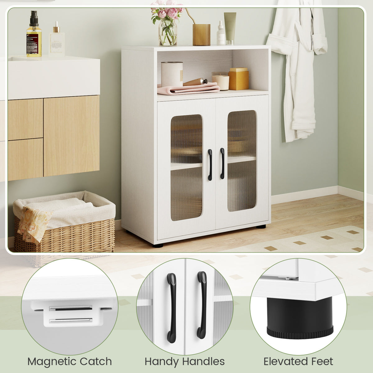 2-Piece White Bathroom Cabinet Set - 59" Tall & 33" Floor Units-Floor Cabinets-DECOROLALA