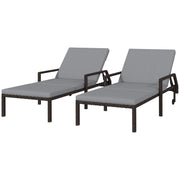 2-Piece Wicker Lounger Set Grey with Adjustable Backrest, 5 Levels-Outdoor Chaise Lounges-DECOROLALA
