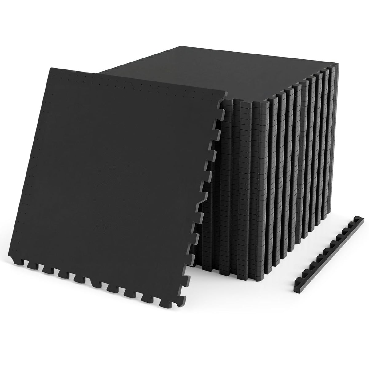 2 Pieces 0.55 inch Thick Rubber Top Exercise Mat 96 Sq Ft with Boarders-Black-Foam Floor Tiles-DECOROLALA
