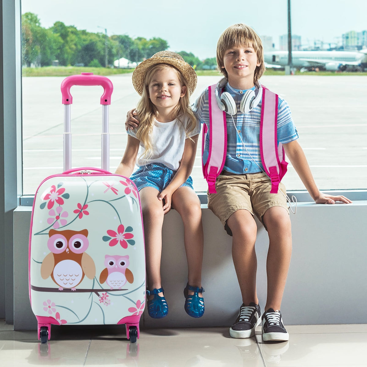 2 Pieces 12 Inch 16 Inch Green ABS Kids Suitcase Luggage Set-Kids Suitcases-DECOROLALA