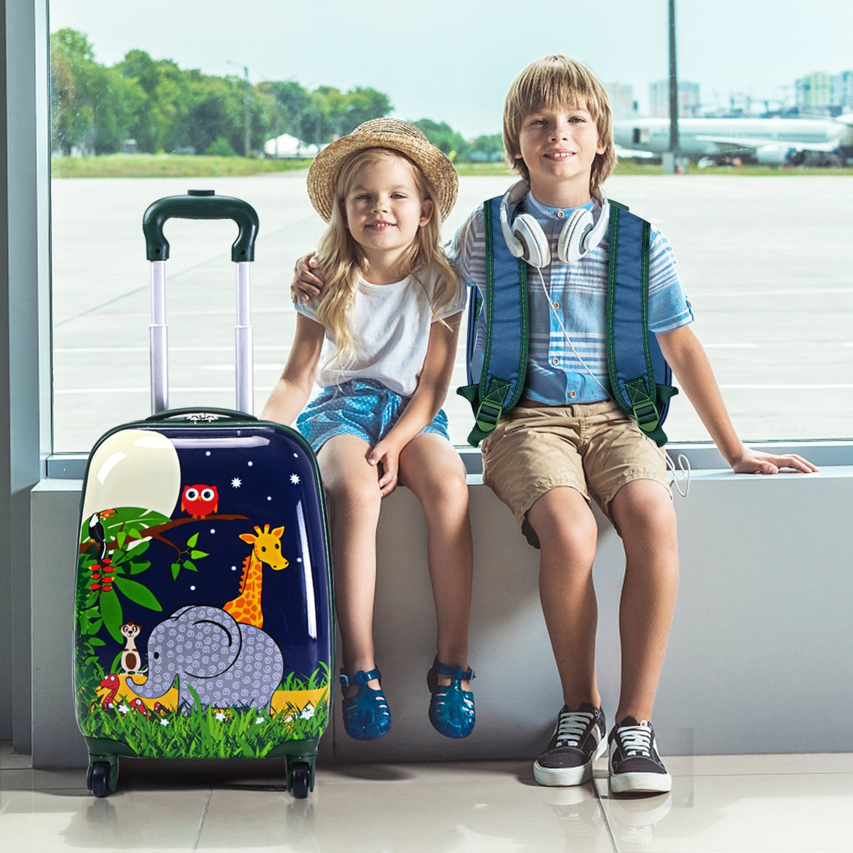 2 Pieces 12 Inch and 16 Inch Kids Carry on Suitcase Rolling Backpack School Luggage Set-Kids Suitcases-DECOROLALA
