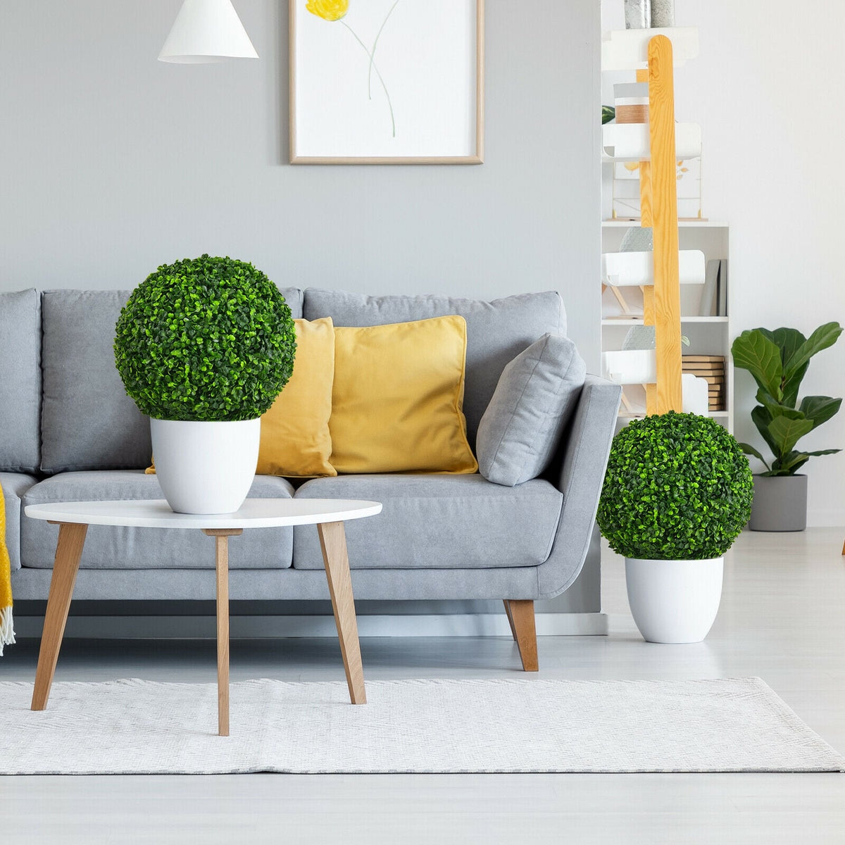 2 Pieces 15.7 Inch Artificial Boxwood Topiary Ball Tree Set-Artificial Plants-DECOROLALA