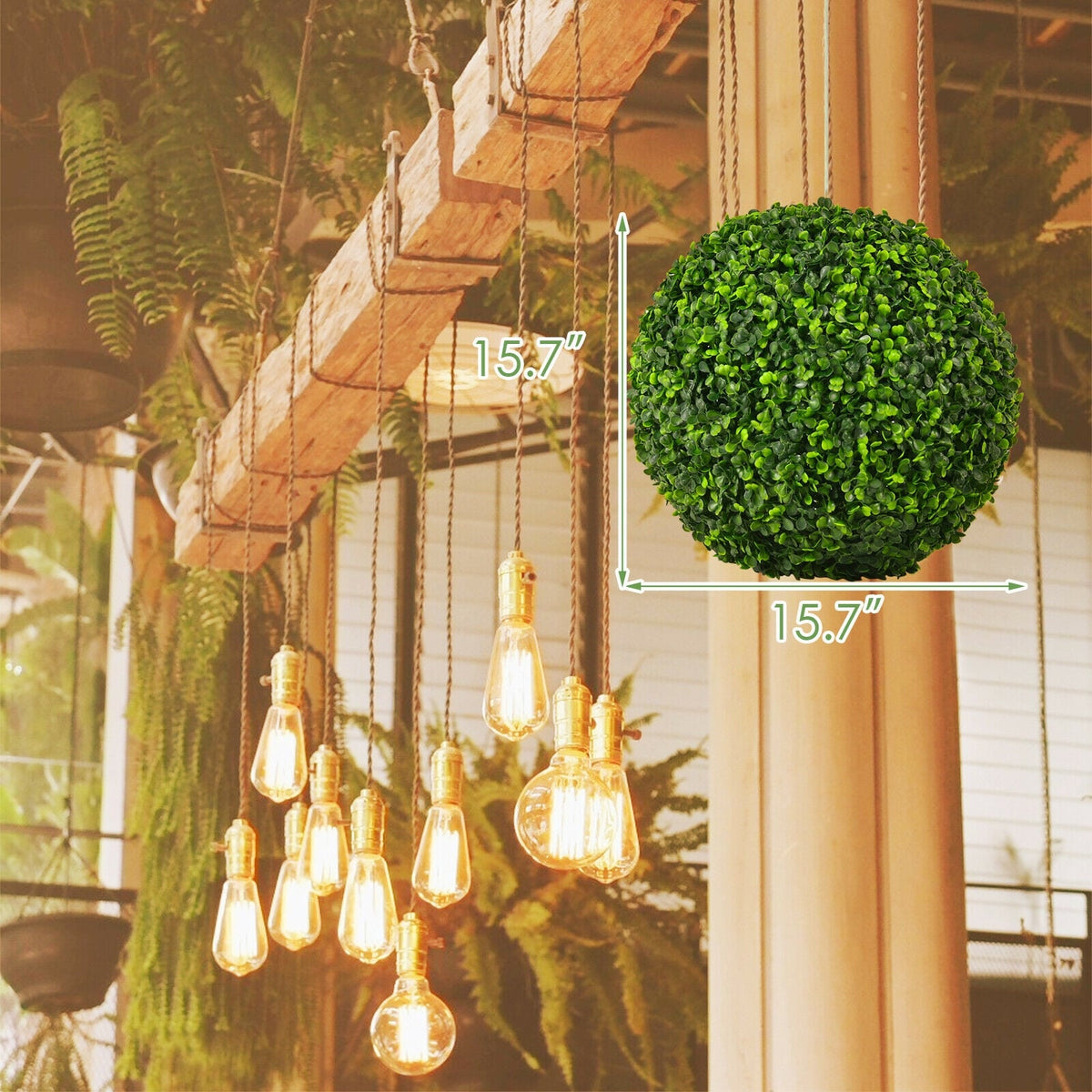 2 Pieces 15.7 Inch Artificial Boxwood Topiary Ball Tree Set-Artificial Plants-DECOROLALA