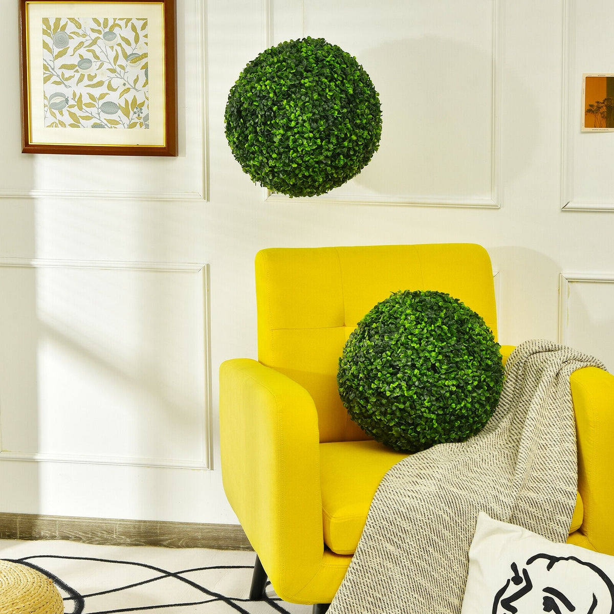 2 Pieces 15.7 Inch Artificial Boxwood Topiary Ball Tree Set-Artificial Plants-DECOROLALA
