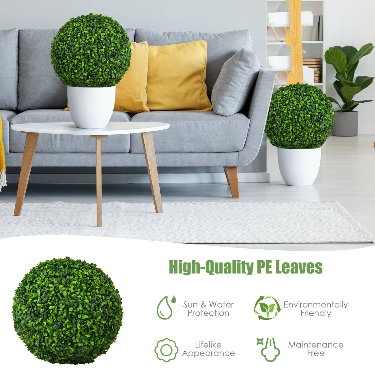 2 Pieces 15.7 Inch Artificial Boxwood Topiary Ball Tree Set-Artificial Plants-DECOROLALA