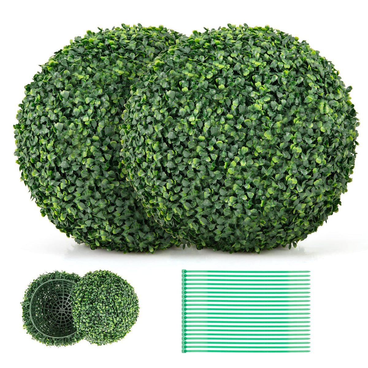 2 Pieces 16/20 Inches Artificial Plant Boxwood Topiary Ball for Patio Garden Front Door Balcony Backyard-S-Artificial Plants-DECOROLALA
