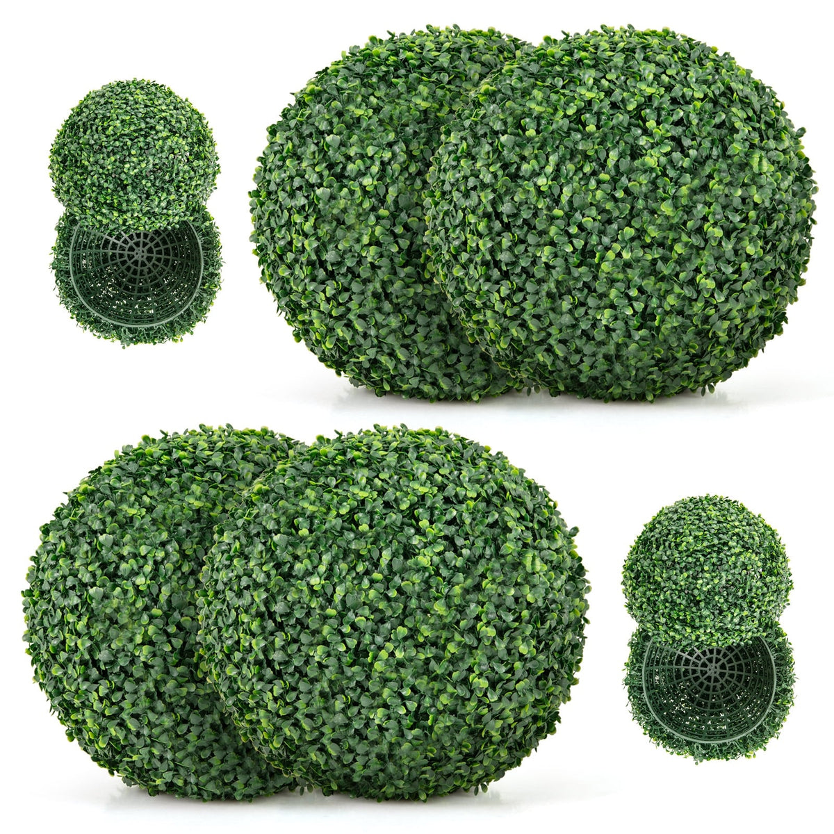 2 Pieces 16/20 Inches Artificial Plant Boxwood Topiary Ball for Patio Garden Front Door Balcony Backyard-S-Artificial Plants-DECOROLALA