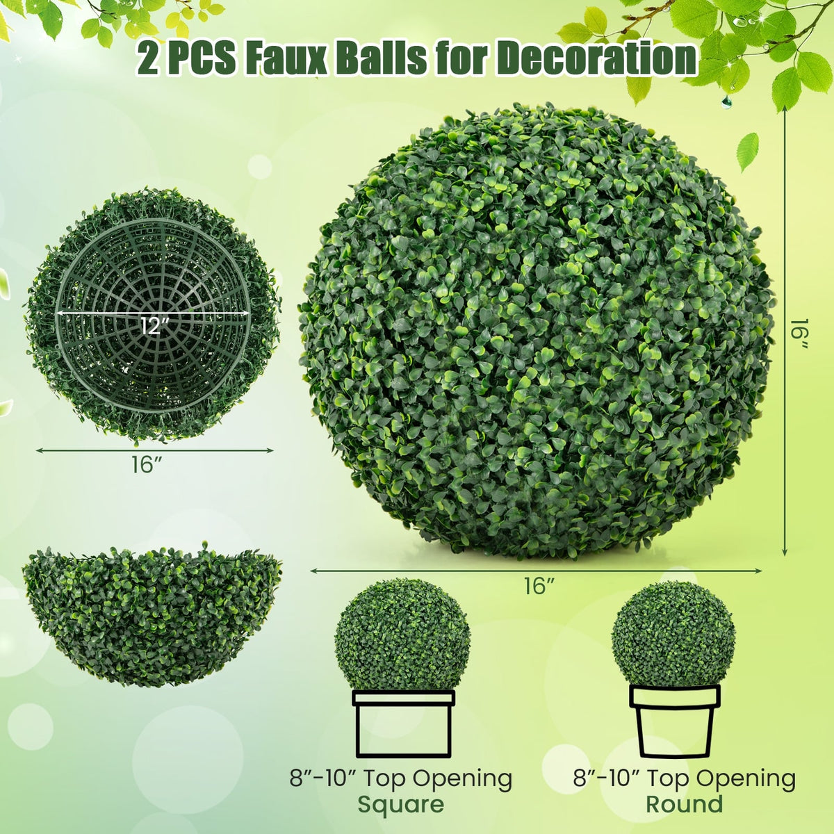 2 Pieces 16/20 Inches Artificial Plant Boxwood Topiary Ball for Patio Garden Front Door Balcony Backyard-S-Artificial Plants-DECOROLALA