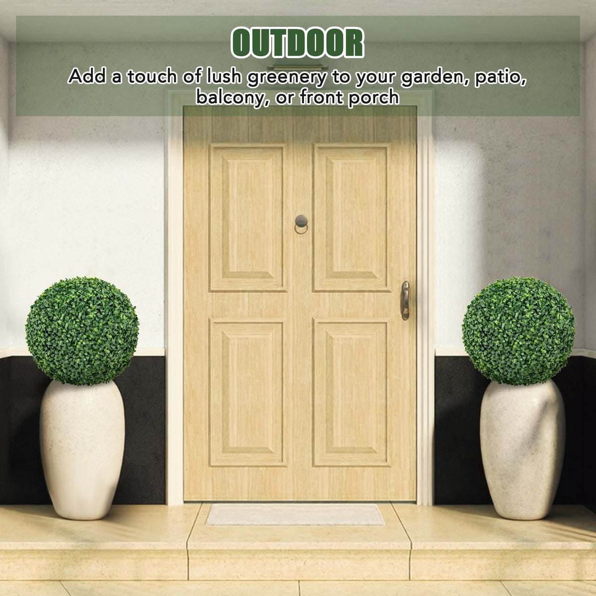 2 Pieces 16/20 Inches Artificial Plant Boxwood Topiary Ball for Patio Garden Front Door Balcony Backyard-S-Artificial Plants-DECOROLALA