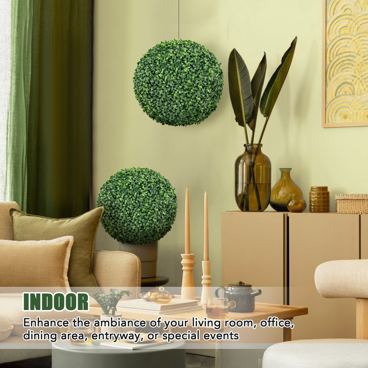 2 Pieces 16/20 Inches Artificial Plant Boxwood Topiary Ball for Patio Garden Front Door Balcony Backyard-S-Artificial Plants-DECOROLALA