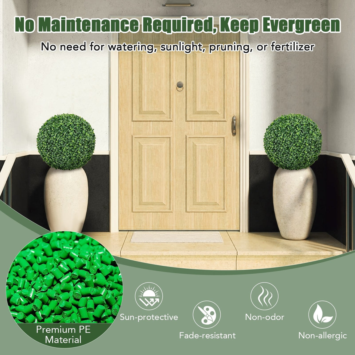 2 Pieces 16/20 Inches Artificial Plant Boxwood Topiary Ball for Patio Garden Front Door Balcony Backyard-S-Artificial Plants-DECOROLALA