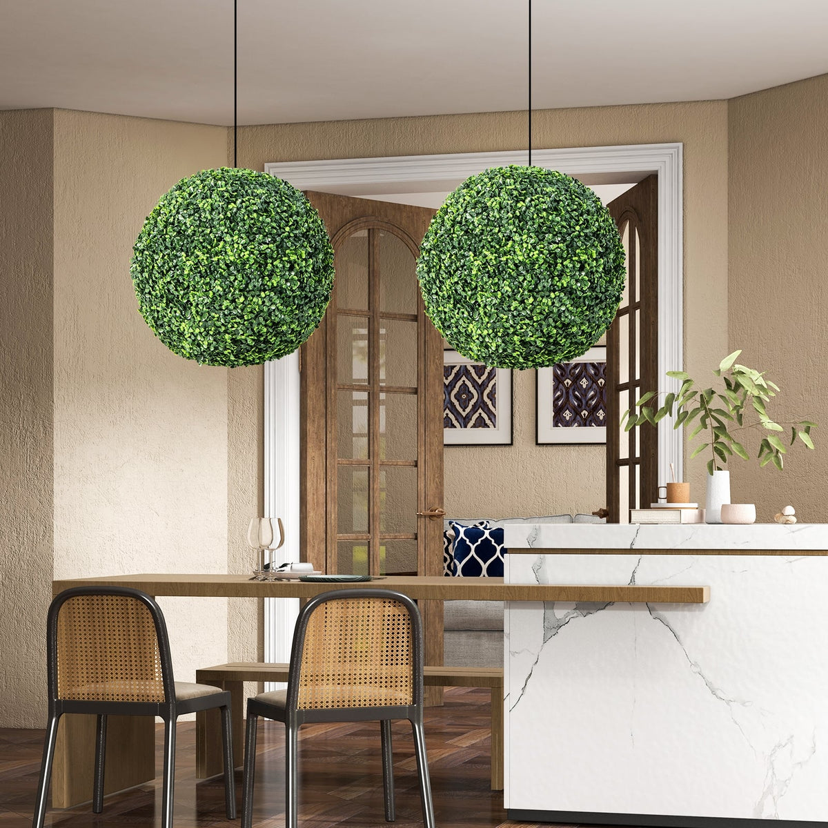 2 Pieces 19 Inch Artificial Topiary Balls Faux Boxwood Ball Plants-Artificial Plants-DECOROLALA